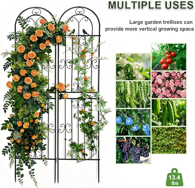 2 Pack 86.7" H x 19.7" W Metal Garden Trellis for Climbing Plants Outdoor, Black Lattice Panel, Sturdy Plant Support for Roses, Vines, Cucumbers & Vegetables