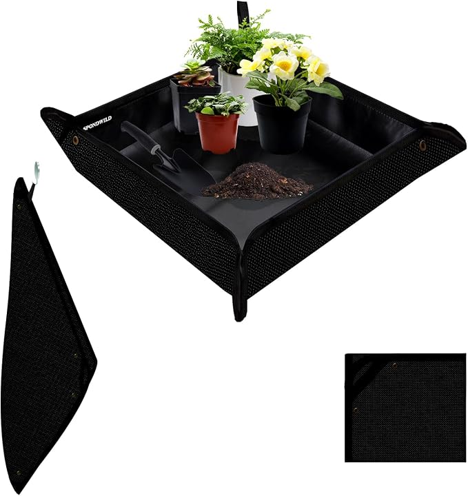 Plant Transplanting Mat - Thickened Waterproof Potting Mat, Succulent Gardening Mat, Portable Repotting Mat for Mess Control, PVC Black, 39.5" x 39.5"
