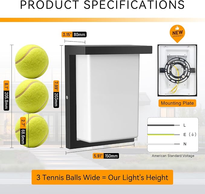 Modern Outdoor Wall Lights, LED 3CCT Selectable Outdoor Porch Light, IP65 Waterproof Exterior Wall Sconce, ETL Listed Porch Light for Front Door, Garage, Patio & House