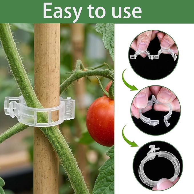200PCS Plant Support Clips, Reusable Tomato Clips for Trellis, Plastic Garden Clips for Tomatoes, Cucumbers, Grapes, Peppers and Climbing Plants, Snap-On Vine Support Clips