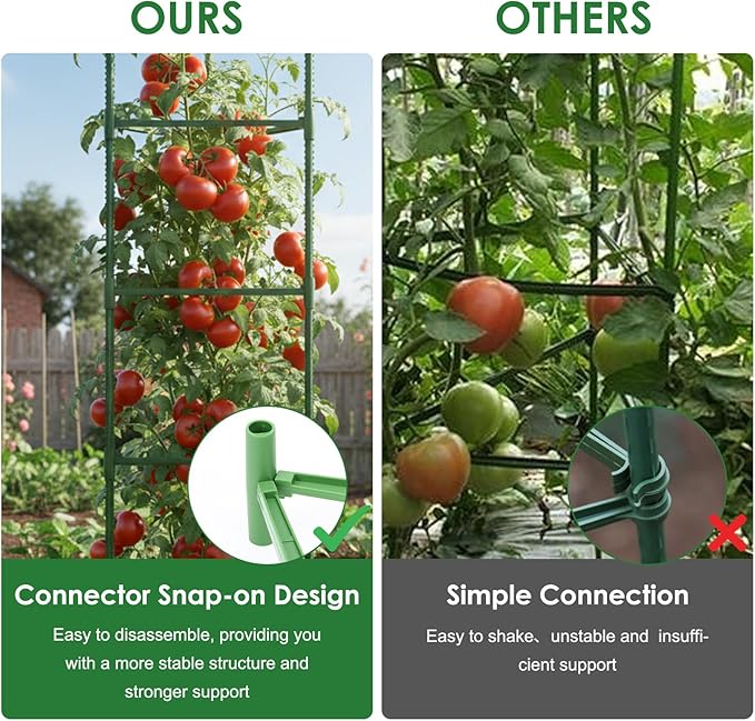 CEWOR Tomato Cage - 6 Pack Tomato Trellis, 63 Inch Extra Tall Tomato Cages for Garden, Garden Stakes Triangle Plant Stake Structures for Climbing Plants Outdoor, Pots, Raised Garden Bed, Vegetables