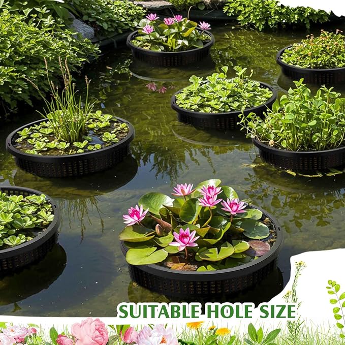 Weysat 8pcs Pond Plant Baskets Hydroponic Baskets 8.3 Inch Round Aquatic Plant Net Pot Large Plastic Net Container Black Mesh Pond Container for Hydroponics Live Aquarium Nursery Grow