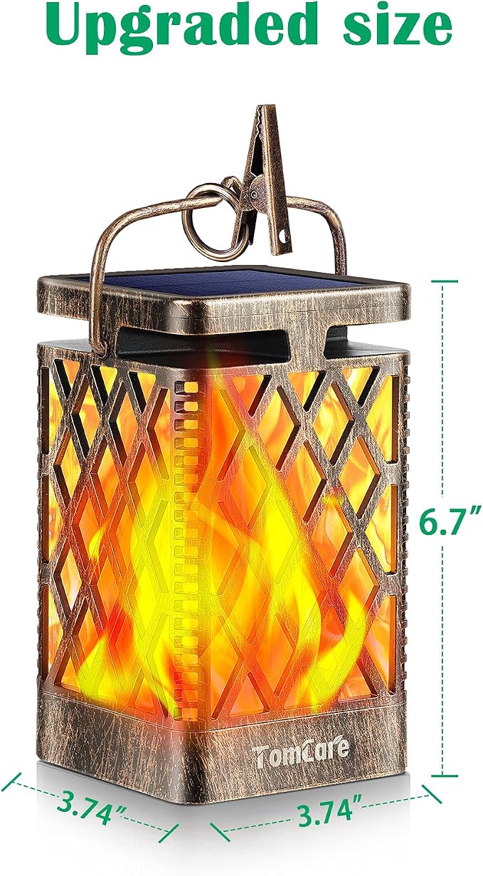 TomCare Solar Lights Outdoor Flickering Flame Solar Lantern Outdoor Hanging Lanterns Decorative Outdoor Lighting Solar Powered Waterproof LED Flame Lights for Patio Garden Deck, 2 Pack(Bronze)