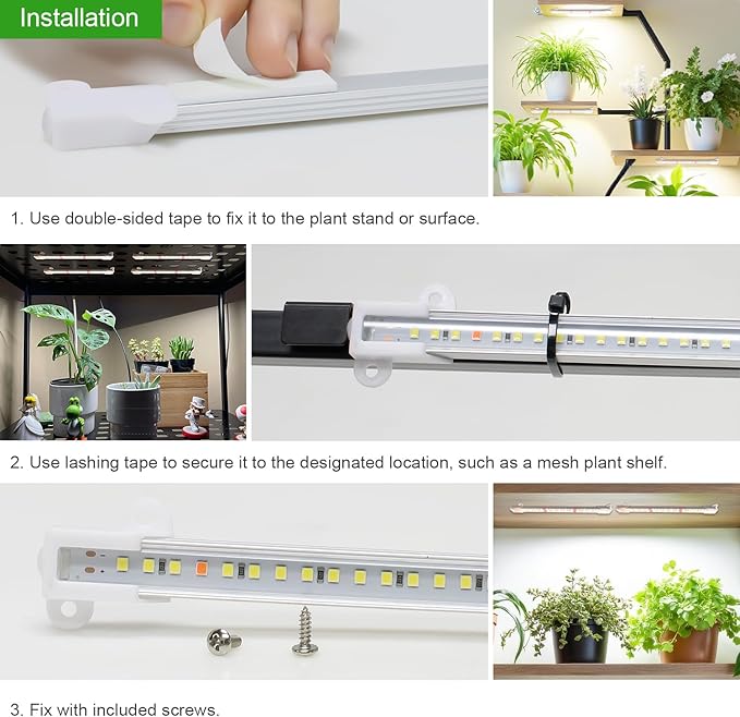Wiaxulay 8 inches Grow Light Strip, 56 LEDs Full Spectrum Grow Lights for Indoor Plants, Under Cabinet Grow Lamp with Auto Timer 6/12/16 Hrs, 3 Lighting Mode, Ideal for Seedling, Plant Stand, 2 Bars
