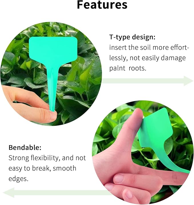 KINGLAKE Green Plant Labels,100 Pcs 6 x10cm Plastic Plant T-Type Tags Nursery Garden Labels