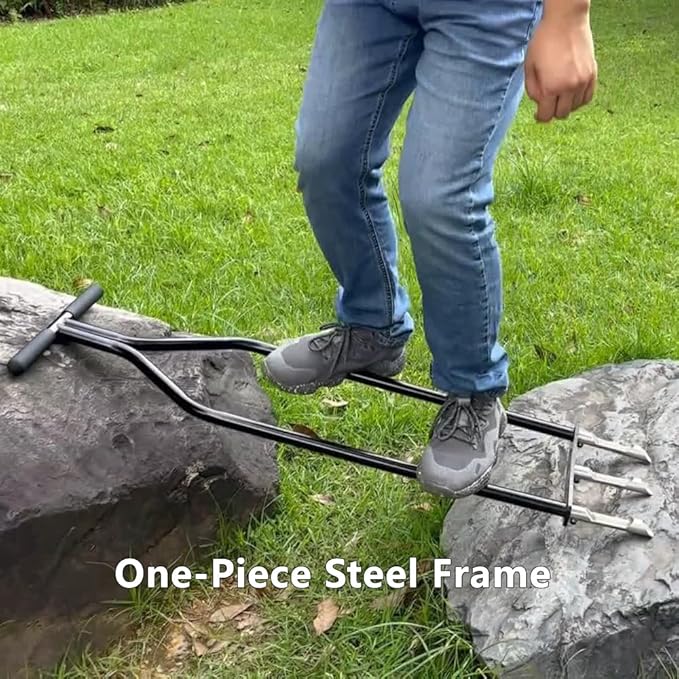Manual Core Lawn Aerator — 3 Hollow Tines, One-Piece Steel Frame, Self-Cleaning Semi-Open Design, Lawn Aerator Tool for Compacted Soil & Overseeding