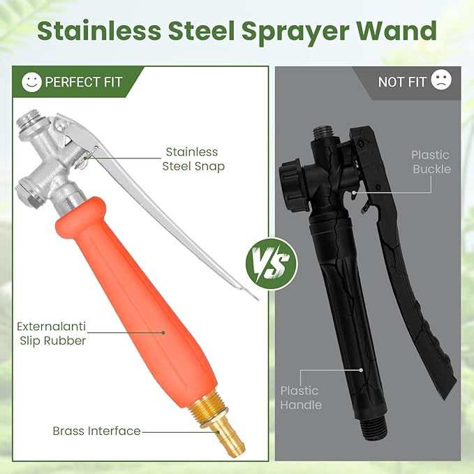 36" Sprayer Wand All Metal Replacement Sprayer Wand, Suitable for 1/2" Hose Quick Connector, 1/4" & 3/8" & 1/2" Brass Barb Spray Wand, Built-in Shut Valve Stainless Steel Spray Wand