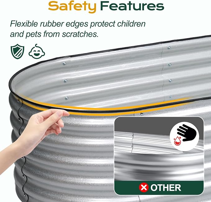 Aoodor 5 x 2 x 1.5 ft Oval Galvanized Raised Garden Bed Kit, 4-in-1 Large Metal Outdoor Planter Box for Vegetables, Flowers, and Herbs, 17" Tall, Silver