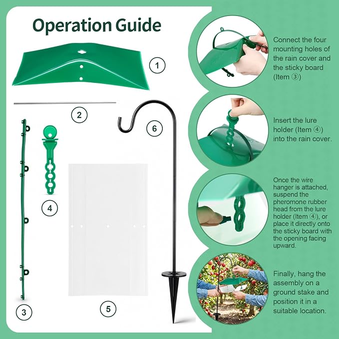 17 Pcs Reusable Leafminer Trap with Pheromone Lures, Bucket Style Insect Trap with 36.2'' Ground Stake, Outdoor Monitoring Tools for Citrus Trees Garden Orchard (2 Lures Included)