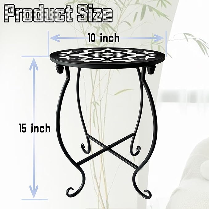 Small Outdoor Side Tables, 15" Tall 10" Round Patio Side Table, Metal Corner Plant Stand for Flower Pot, Rustproof Flower Plant Rack Holder for Home, Garden, Patio, Plant Lovers 1 Count
