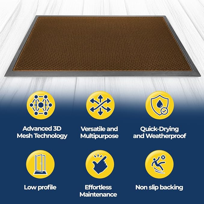 Muddy Mat® Meshy Mat Door Mat Heavy-Duty Quick-Dry Floor Mat, Sand & Dirt Trapper for Indoor & Outdoor, Ideal for Entrance, Mudrooms,Patios & Garages,Low-Profile,Non-Slip,Washable– Orange 17"x30"x0.4"