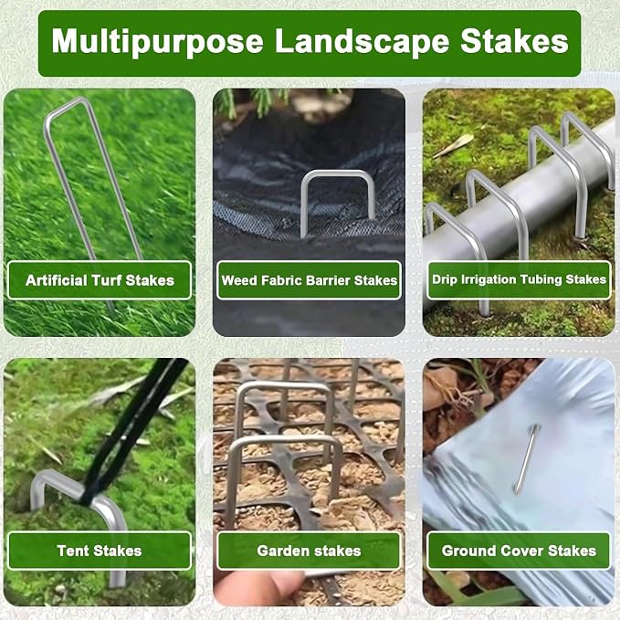 AAGUT Landscape Staples 8 Inch 11 Gauge Garden Staples 100 Pack, Galvanized Heavy Duty U-Shaped Sod Pins,Yard Ground Lawn Fence Stakes for Weed Barrier Fabric Irrigation Tubing