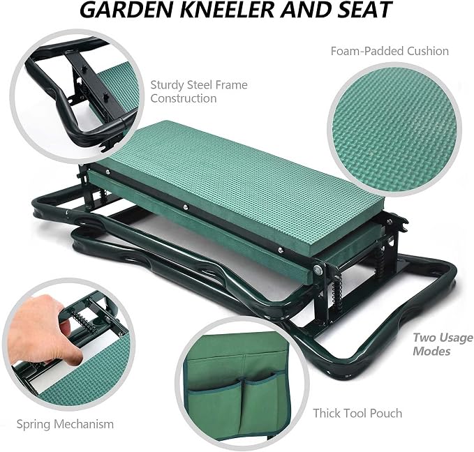 waltyotur Garden Kneeler and Seat Foldable Stool Kneeling Bench with Handles Garden Kneeler Bench Stools with Tool Bag Pouch EVA Foam Pad