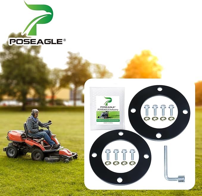 2 Pack Upgraded High-Strength Deck Spindle Reinforcement Rings with Mouting Bolts and L Shaped Angled Hex Socket Wrench for John Deere All Series Lawn Tractors and Lawn Mowers