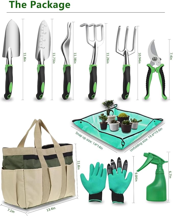 Garden Tools Set, 10 Piece Gardening Tools Set, Heavy Duty Gardening Hand Tools with Non Slip Ergonomic Handle, Storage Garden Bag, Gardening Gifts for Women and Men (Professional Set (10 PCS))