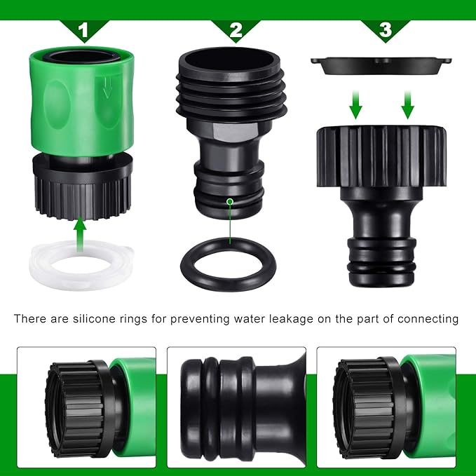 Hotop 16 Pieces Garden Hose Quick Connector 3/4 Inch Plastic Water Hose Fittings Male and Female Connectors End Adapters with 10 Pieces Rubber Gasket