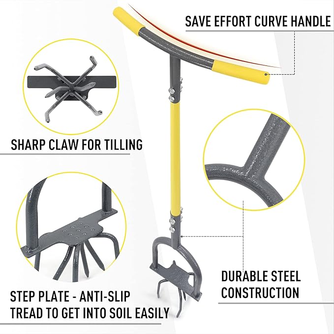 Jardineer Hand Tiller for Gardening, Manual Twist Tiller Cultivator, Heavy Duty Garden Claw, Soil Loosener & Lawn Aerator for Soil Mixing, Garden, Flower Box and Raised Bed