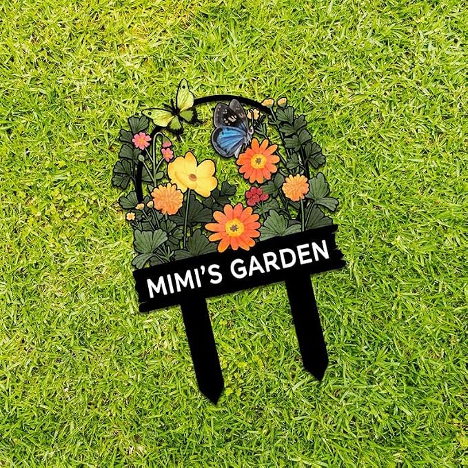 Personalized Metal Yard Sign for Mother's Day, Bird & Flower Design, Gift for Garden Lovers, Metal Sign, Garden Decor (Butterfly)