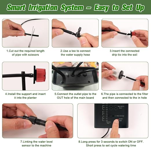 Solar Automatic Drip Irrigation Kit System, 12 Timer Settings Garden Irrigation System, Self Watering Devices for Plants, Raised Beds, Greenhouse, Travel, IP44 Waterproof (10 Pots)