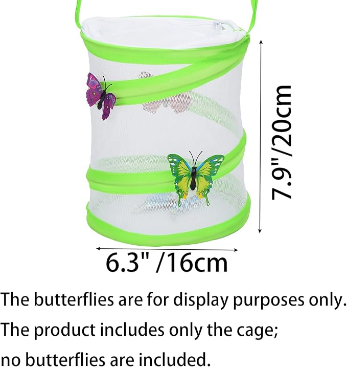 Insect Lore Butterfly Garden Habitat Foldable Washable and Reusable Butterfly Cage 6.3" x 7.9" Tall(Green-A, Small)