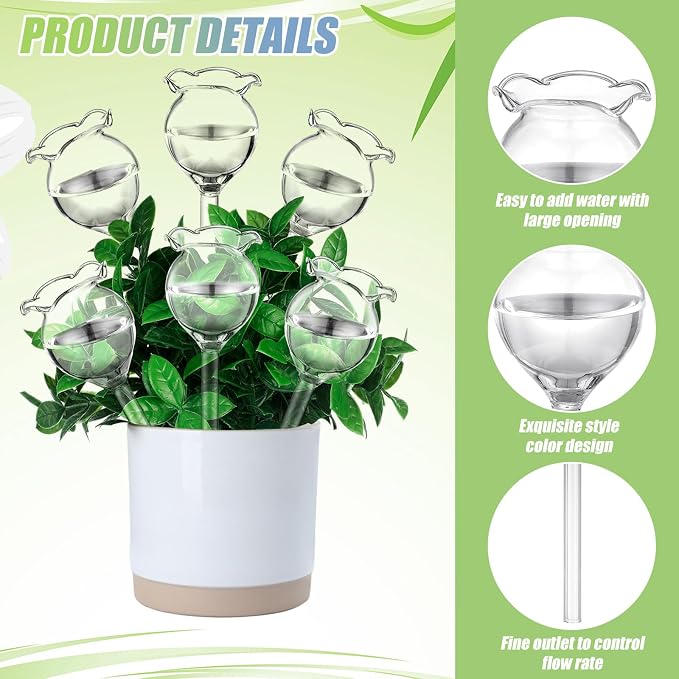 Yungyan 6 Pcs Glass Plant Watering Globes Self Watering Planter Insert Glass Water Bulbs for Indoor Plants Automatic Plant Water Devices for Indoor Outdoor Plants(Clear Tulip,5.31 Inch)
