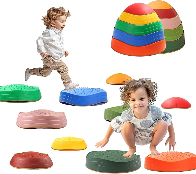 makarci Balance stepping stones for kids 10pc, non-slip toddlers sensory toys outdoor or indoor play, promoting motor skills and confidence, Coordination Toys for children age 3 4 5 6 7+(forest)