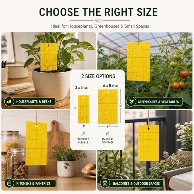 Qualirey 200 Pcs 6'' X 8'' Sticky Trap for Gnats Dual Side Sticky Fruit Fly Trap with Tie Plant for Flying Insect Fungus Bugs Flying Catcher for Indoor