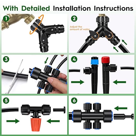 Quick-Connect Drip Irrigation System Kit, Irrigation Kit with Adjustable Nozzles, 2/5" & 1/4" Tubing, Automatic Watering System for Garden, Raised Beds, Greenhouse, Automatic Timer Compatible