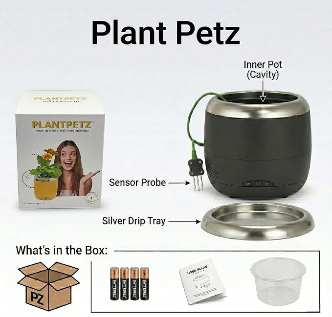 6" Smart Robotic Planter - Black | Interactive Moving & Dancing Flowerpot with Bluetooth Speaker | Touch Responsive Pet Planter for Real Indoor Plants | Custom Voice Record & Motion Sensors