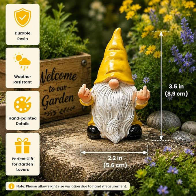 QINJIEJIE Sunflower Yellow Garden Gnomes Outdoor Funny Gnome 3.5in Naughty Gnomes for Fairy Garden Yard Decoration Lawn Ornament Gnome Statue for Home Decor