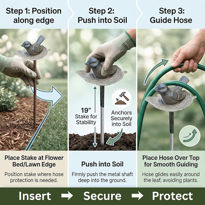Carvers Olde Iron Decorative Garden Hose Guide Stake – 19" Solid Aluminum Heavy Duty Hose Protector for Landscaping, Flower Beds & Yard Edging - Bird