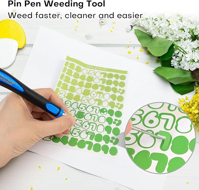 NEWISHTOOL 2 PCS Pin Pen Weeding Tool Vinyl Tools, Ergonomic Grip Vinyl Weeding Tools Weeing Pen for Vinyl Project, Craft Fine Point Long Needle Air Release Pen Weeding Pen Weeding Tool
