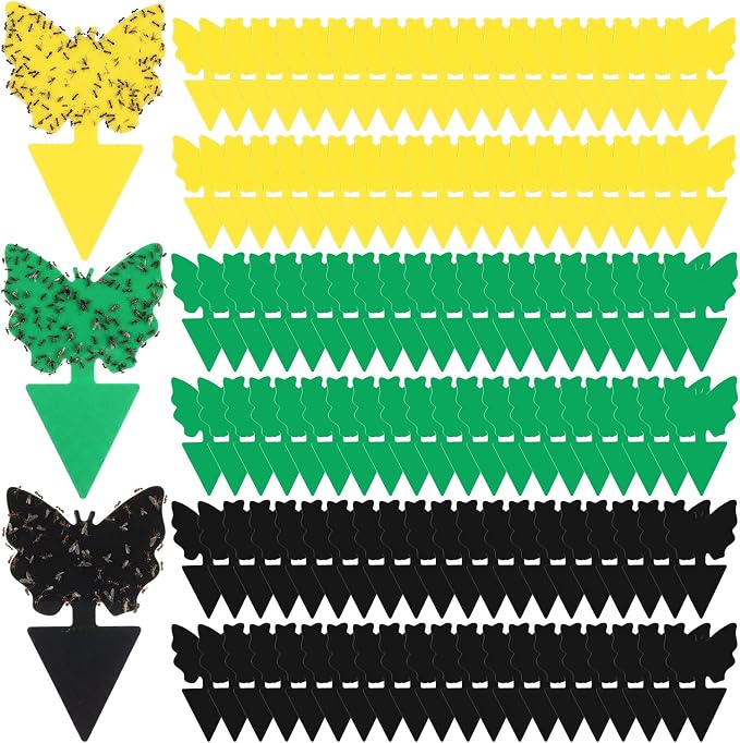 120 Pack Fruit Fly Traps Fungus Gnat Sticky Traps Yellow Black Green Plant Fly Stickers Double Side with Shovel for Indoor Outdoor Kitchen Garden Houseplant Flying Bug Insect (Butterfly)