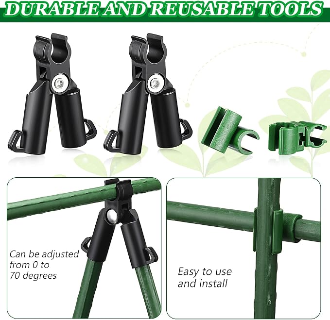75 Pieces Adjustable Plant Trellis Connector Clip Plastic Connector Stakes Garden Plastic A-Type Connecting Joint Buckle Clip for Gardening Metal Steel Plant Supports (11 mm)