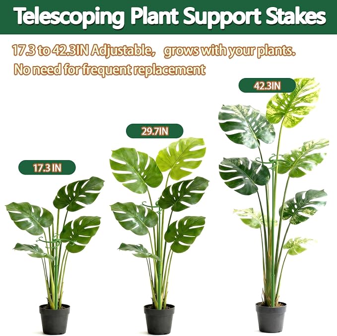 Plant Stakes,Telescoping Plant Support,3Pack 17.3 to 42.3IN Adjustable Monstera Plant Support,Garden Stakes with Clips,Sturdy Plant Sticks for Indoor Outdoor Plants,Orchid, Tomato,Vine,Monstera