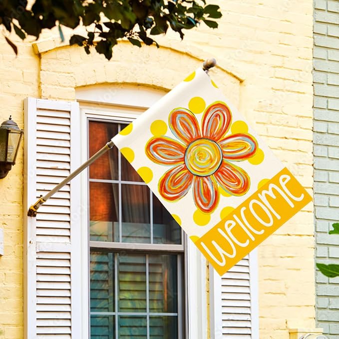 AVOIN colorlife Summer Floral House Flag 28x40 Inch Double Sided Outside, Polka Dots Seasonal Welcome Yard Outdoor Flag