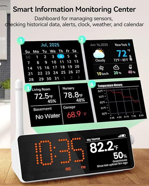 MOCREO WiFi Indoor Wireless Thermometer Hygrometer, 2000ft Long Range Temperature Humidity Sensor Monitor with Large LCD Display & Remot App Alert, 2-Year Free Data Export, for Patio, Garage, Basement