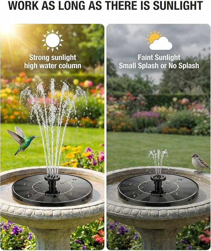 Solar Fountain for Bird Bath, 2026 Upgrade 1.4W Solar Power Water Fountain Pump with 7 Nozzles, Free Standing Floating Powered Fountains for Garden, Pond, Pool, Birdbath (6.3 inch)
