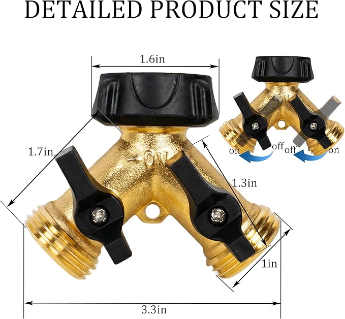 Hourleey 2 Pack Brass Garden Hose Splitter 2 Way, 3/4 Inch Hose Connector Tap Splitter, Hose Y Splitter, Hose Spigot Adapter 2 Valves with 4 Extra Rubber Washers