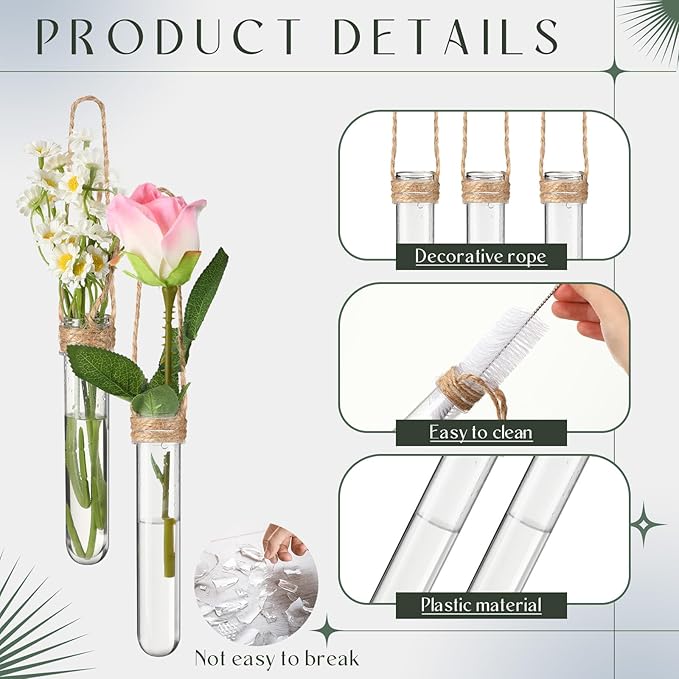 Baderke 6 Pack Plastic Hanging Propagation Vases Wall Planters Hanging Plant Propagation Station Flower Vase for Hydroponic Office Garden Flower Decor Lover Gift (Natural Color)