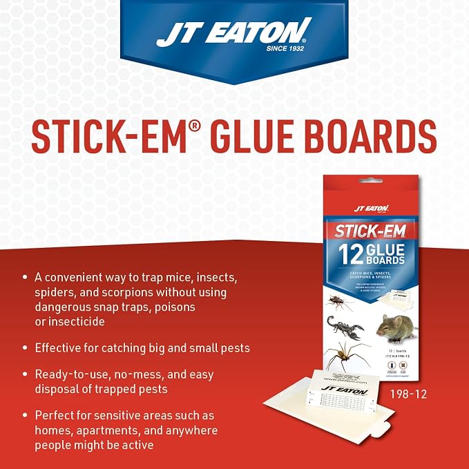 Stick-Em Mouse & Insect Glue Trap – Effective Indoor Rodent & Insect Control – Non-Toxic, Mess-Free Adhesive – Ideal for Mice, Spiders, and Crawling Insects – Easy to Use and Dispose