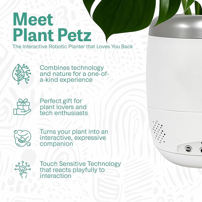 Smart Robotic Planter for 4” Potted Plants- Pure Ivory White | Interactive Moving & Dancing Flowerpot with Bluetooth Speaker | Touch Responsive for Real Indoor Plants | Custom Voice Record