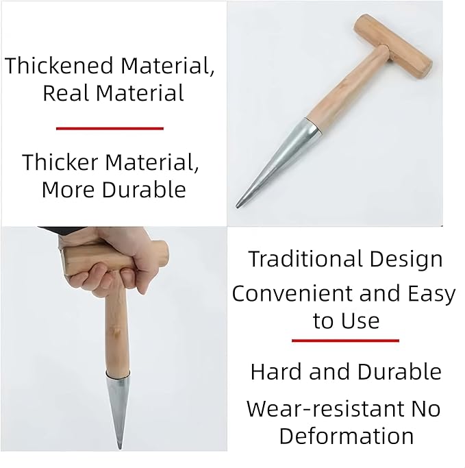 Stainless Steel Dibber Planter Tool for Planting Seeds & Bulbs - Comfortable Wood Carved Handle - for Consistent Planting Flowers Tulips, Daffodils, Dahlias(1 pcs)