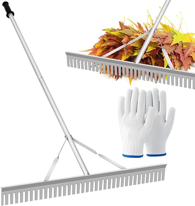 Aluminum Landscape Rake,Landscape Rake 36",Leaf Rake Tool for Loosening Soil,Lawn Care,Weeding Lake,Garden,Pond,Beach Landscaping(36" Head X 67" Handle)