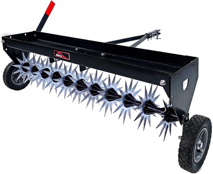 Brinly SAT2-40BH-P Tow Behind Spike Aerator with Transport Wheels, 40" - Hammered Black
