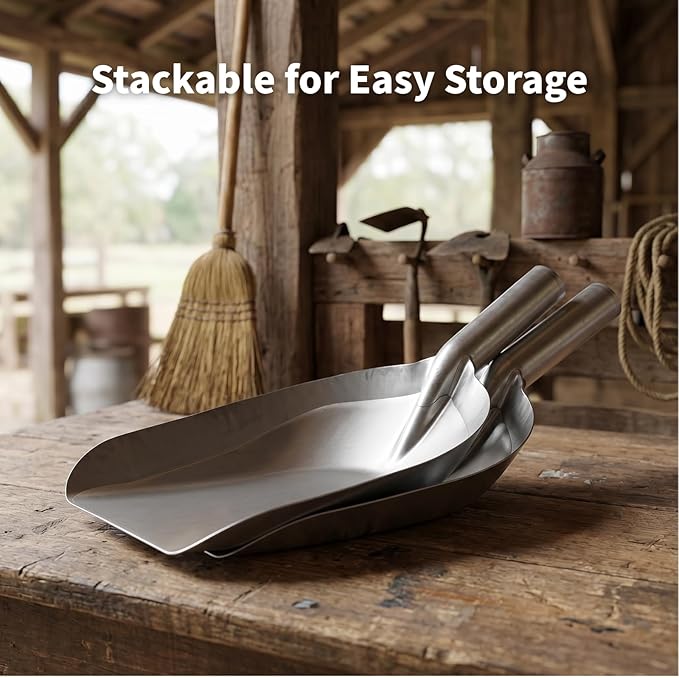 Cididu 2 Pack Metal Feed Scoop for Livestock, 33.8 Oz Large Grain Scoop for Horse, Cattle, Chicken, Heavy Duty Shovels with Hollow Handle for Grain, Fire Pit, Garden, Outdoor Firewood, Dry Goods