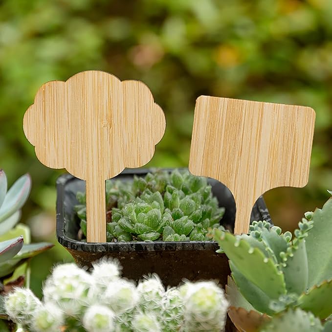 Elsjoy 90 Pack 9 Styles Bamboo Plant Labels, Wood Plant Name Stakes Seedling Label Sticks, Garden Plant Tags for Indoor & Outdoor Plants
