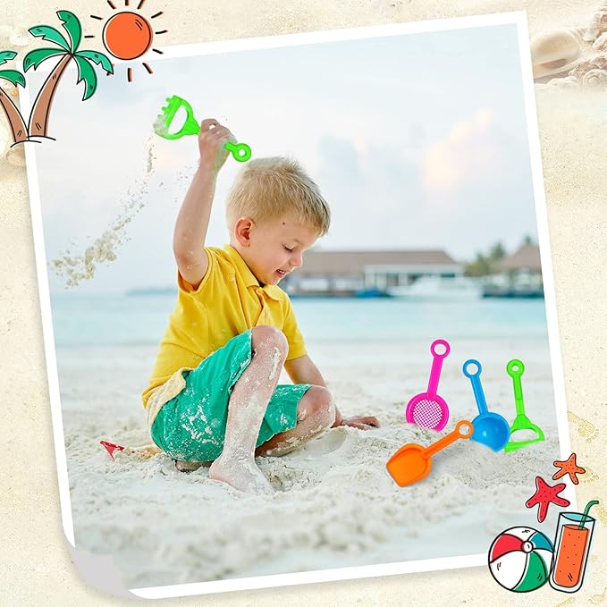 40 Pcs 5.5 Inch Mini Beach Sand Shovels Colorful Plastic Rake Sand Shovel Sifter Beach Toys for Teens Boys Girls Party Backyard Garden Shoveling Sand and Snow, 4 Styles