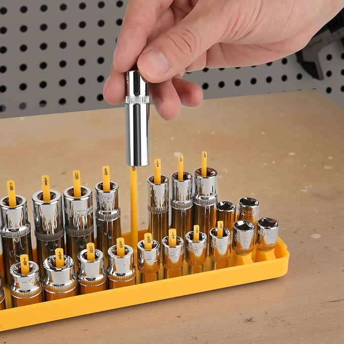 GRENPRO 7PCS Socket Organizer Tray Set with Mini Folding Tray, Yellow & Black Magnetic Socket Holder for 1/4", 3/8", 1/2" Drive Metric and SAE Sockets