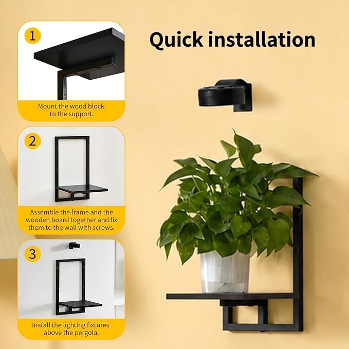 Wall Plant Holder with Grow Lights Set of 2 for Indoor Outdoor, Floating Flower Display Stand for Living Room, Bedroom, Bathroom, Kitchen, Entryway, White (3, Black)